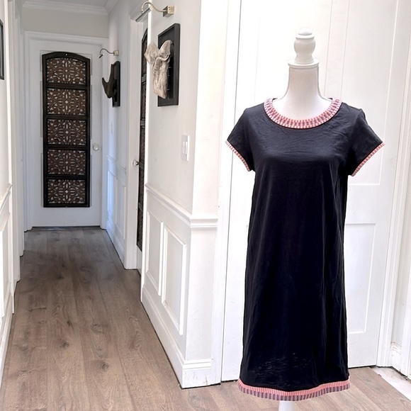 Boden Womens Navy Cotton Sena Shift Dress Embroidered Trim Cap Sleeve Size 8 - Picture 3 of 8